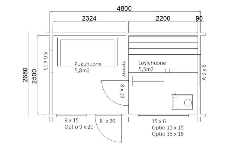 Tyylikäs hirsisauna - Pihasauna 13 A