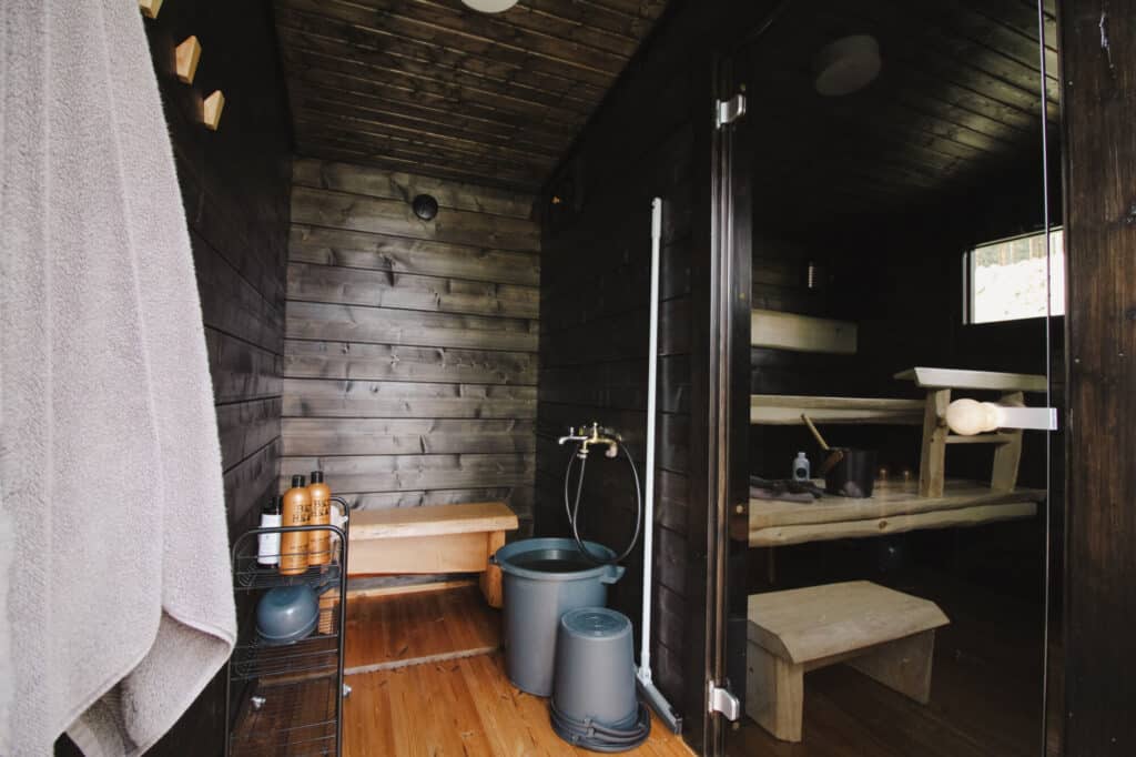 Pesutila tumma pieni saunamökki 20