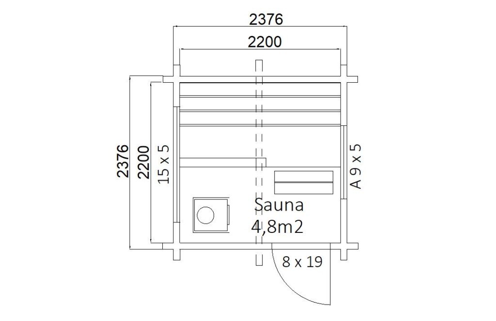 Marketanpuiston sauna 6, pohjapiirrustus